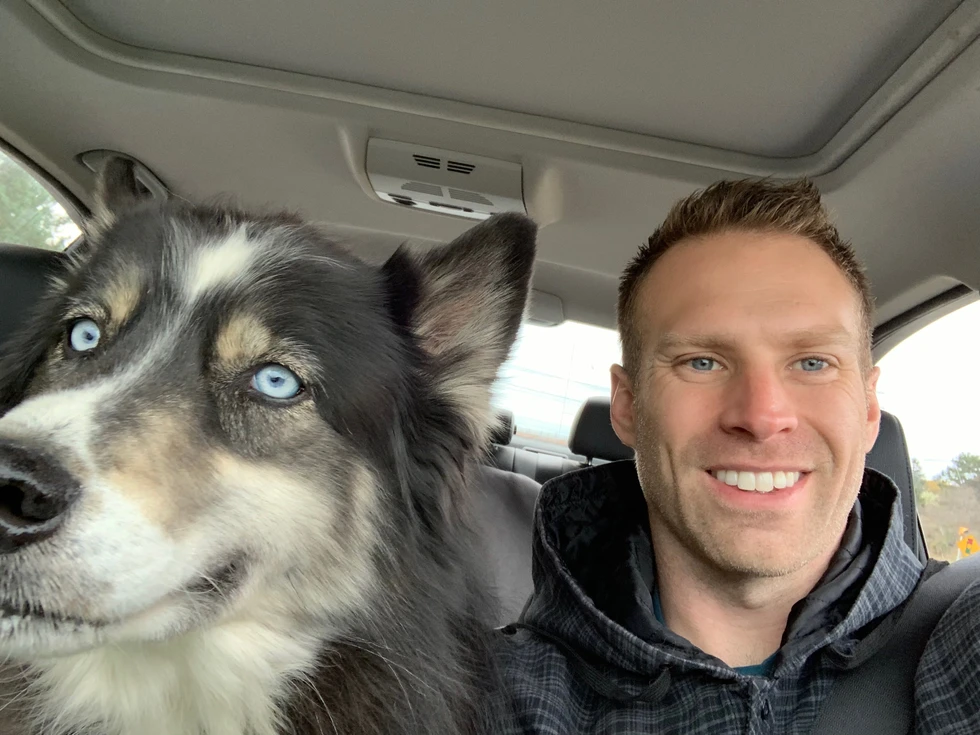 Stud and me in the car