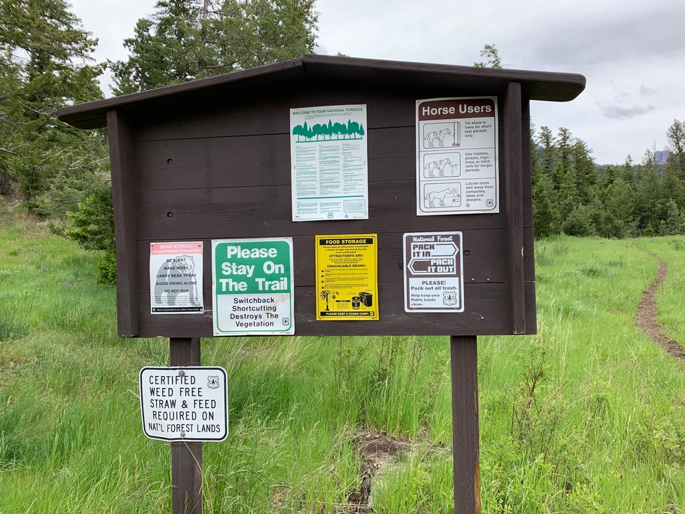 The trailhead sign outside Yellowstone